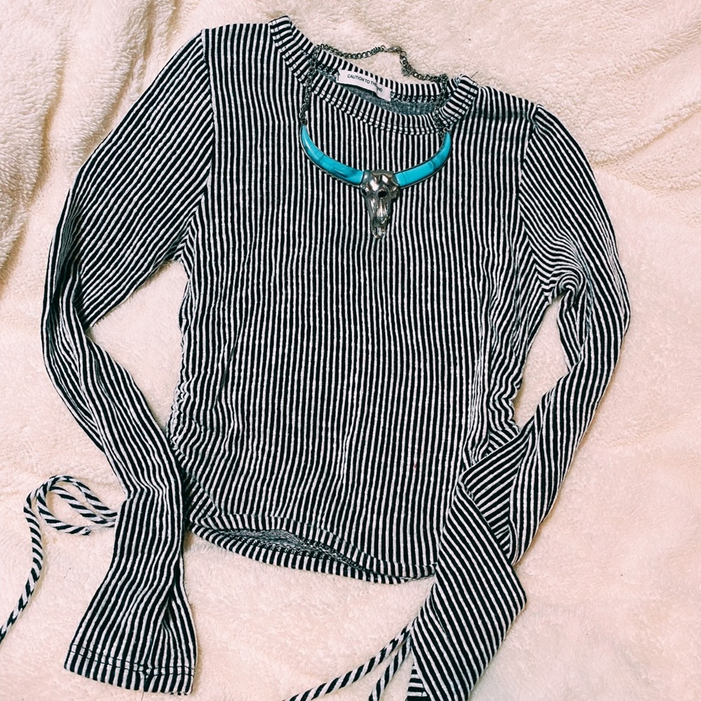 Western black and white strip crop top
